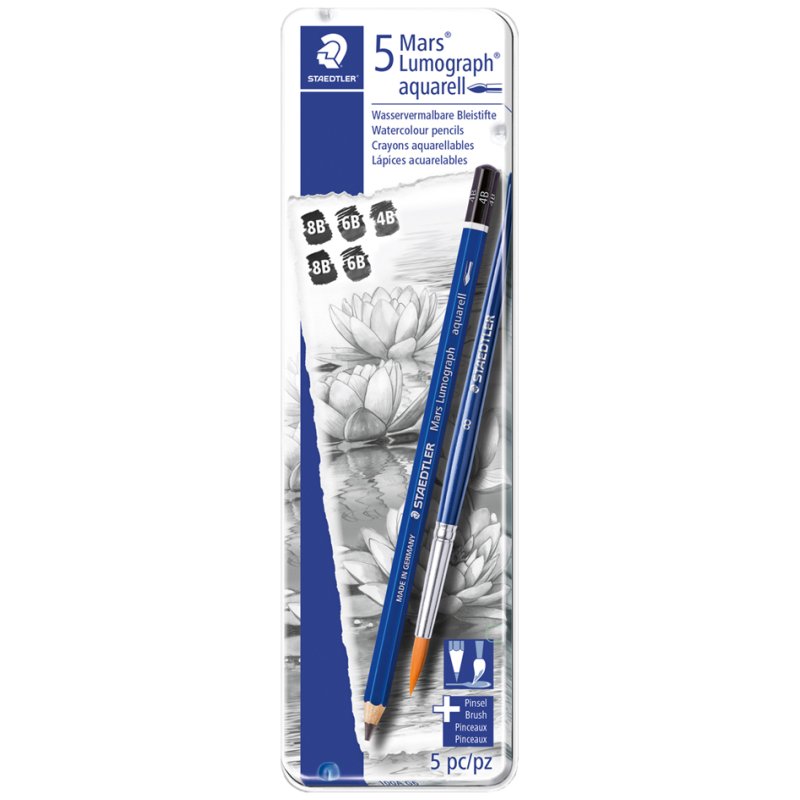 STAEDTLER Mars Lumograph watercolour pencils, 5 pencils with brush